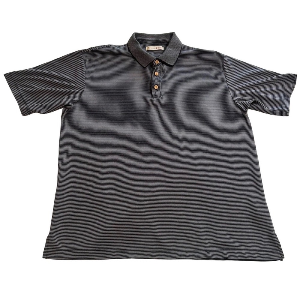 Jamaica Jaxx Mens XL Polo Shirt Grey Black Striped Modal‎ Blend Short Sleeve